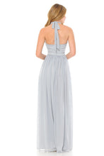 Silver Halter Ruched Embellished Kakao Long Formal Dress