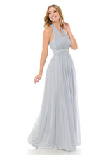 Silver Halter Ruched Embellished Kakao Long Formal Dress