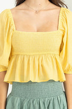 Yellow Good Vibes Smocked Peplum Top