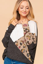 Black/Ivory/Taupe Plus Cashmere Feel Leopard Color Block Knit Top