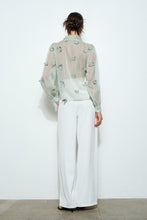 Sage Sheer Embroidered Butterfly Bow Tie Blouse