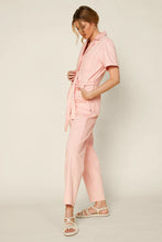 Peach Short Sleeve Washed Utility Jumpsuit