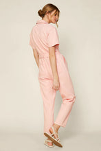 Peach Short Sleeve Washed Utility Jumpsuit