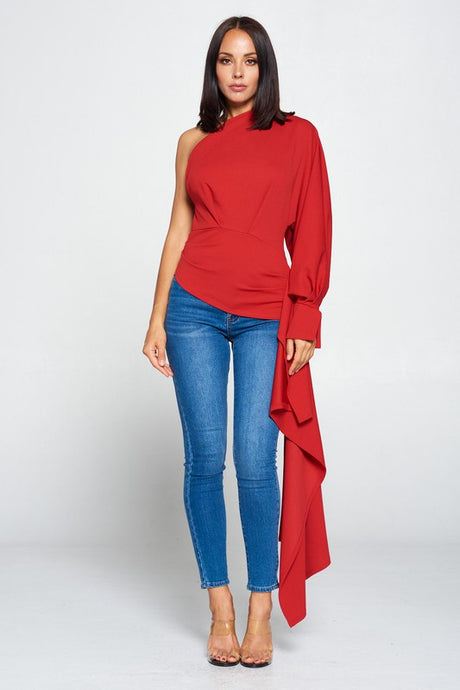 Red Cool One Shoulder Top