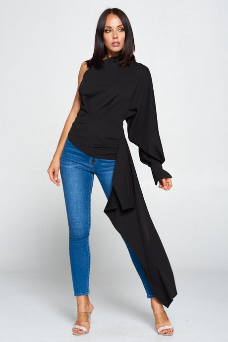 Black Cool One Shoulder Top