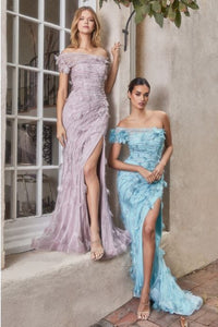 Mauve Crystal Leaves Asymmetrical Gown