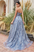 Smoky Blue Shimmer Leaf Motif Ball Gown With Matching Shawl