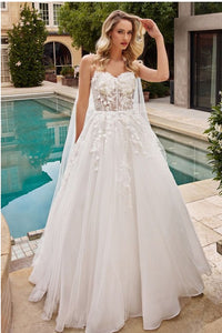 Off White Layered Tulle Wedding Ball Gown