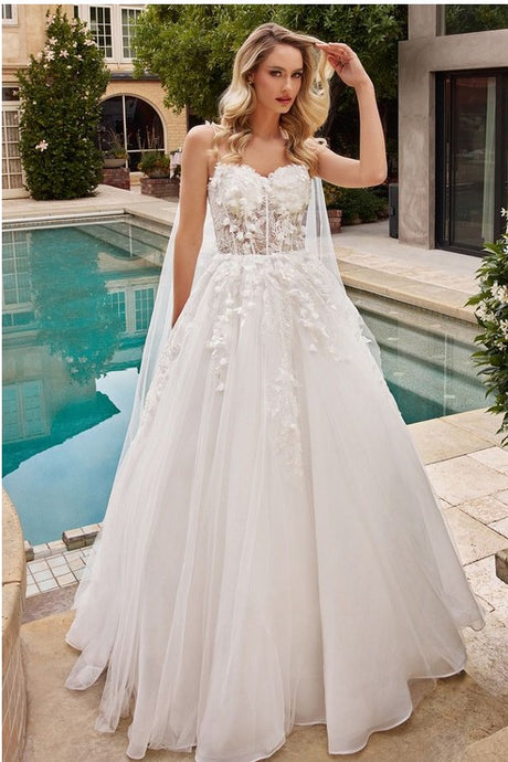 Off White Layered Tulle Wedding Ball Gown