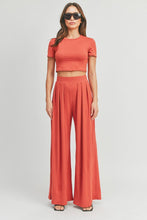 Coral Dark Crop Top And Palazzo Pants Set