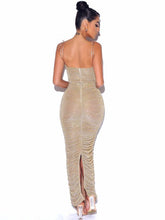 Gold The Glint Gold Ruched Chiffon Long Maxi Dress