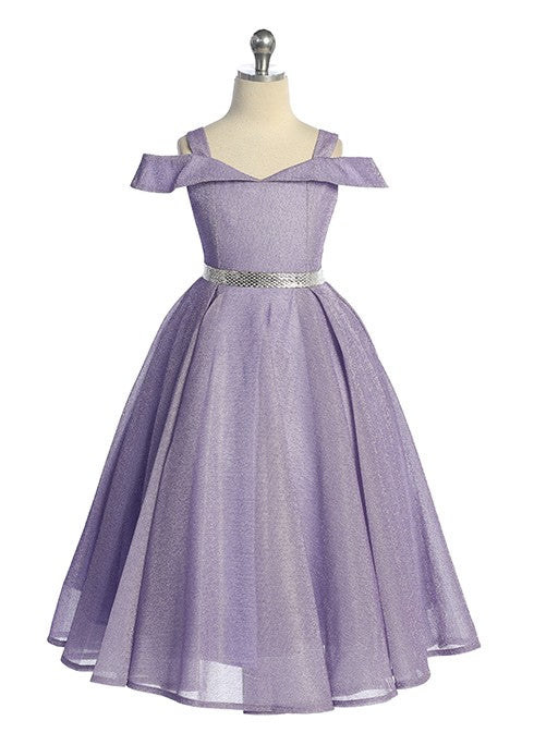 Lavender Girls's Off The Shoulder Metallic Fabric Dress  Aquarius Brand