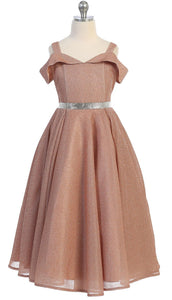 Rose Gold Girls's Off The Shoulder Metallic Fabric Dress Aquarius Brand Rose Gold Girls's Off The Shoulder Metallic Fabric Dress Aquarius Brand
