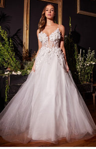 Off White Floral Applique A-Line Tulle Bridal Gown