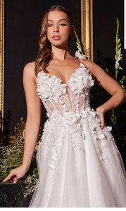 Off White Floral Applique A-Line Tulle Bridal Gown
