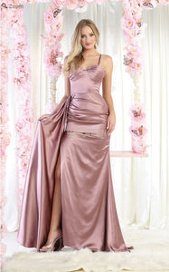 Mauve Sleeveless Sweetheart Formal Satin Sheath Gown
