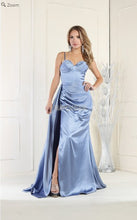 Dusty Blue Sleeveless Sweetheart Formal Satin Sheath Gown