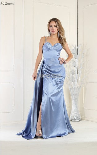 Dusty Blue Sleeveless Sweetheart Formal Satin Sheath Gown