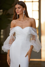 Off White Strapless Wedding Dress Tulle Sleeve Mermaid Wedding Evening Dress