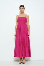 Fuchsia Satin Ruched Detailing Sleeveless Maxi Dress