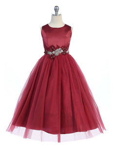 Burgundy Satin Tulle Princess Party Dress