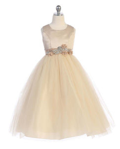 Taupe Satin Tulle Princess Party Dress