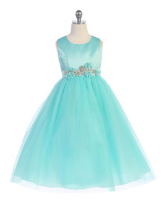 Aqua Satin Tulle Princess Party Dress