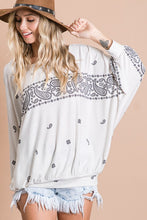 Ivory Multi Printed French Terry Bat wing Sleeves Top