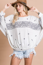 Ivory Multi Printed French Terry Bat wing Sleeves Top