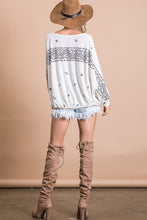 Ivory Multi Printed French Terry Bat wing Sleeves Top