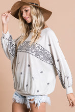 Ivory Multi Printed French Terry Bat wing Sleeves Top