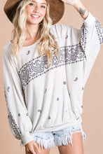 Ivory Multi Printed French Terry Bat wing Sleeves Top