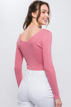 Pink V Neckline Yarn Long Sleeve Body Suit