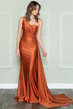 Burnt Orange Asymmetric Stretchy Evening Gown