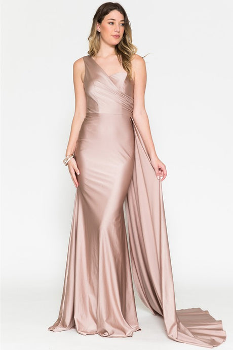 Dusty Rose Asymmetric Stretchy Evening Gown