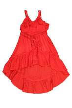 Retro Red Beach Beauty Hi-Lo Gauze Cotton Ruffled Dress