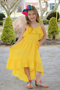 Yellow Beach Beauty Hi-Lo Gauze Cotton Ruffled Dress