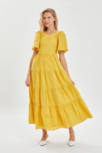Yellow  Modest Embroidery Flutter Sleeve Dress