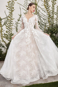 Off White Nude Lace Embroidered Tulle Wedding Dress