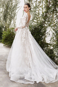 Off White Nude Lace Embroidered Tulle Wedding Dress