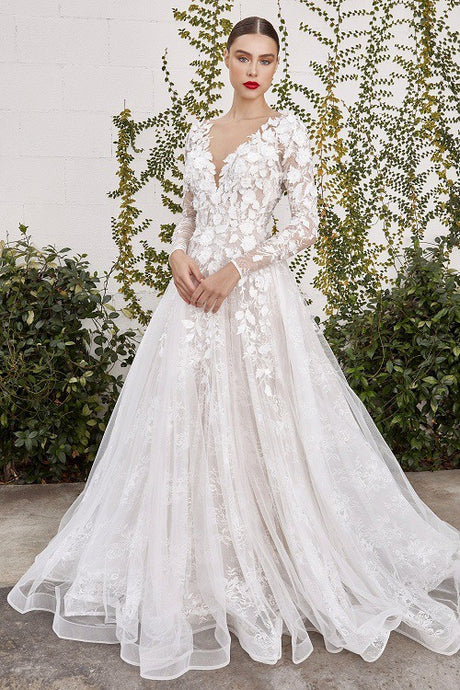 Off White Nude Lace Embroidered Tulle Wedding Dress