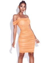Weslee Orange Off Shoulder Mesh Corset Dress