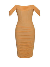 Weslee Orange Off Shoulder Mesh Corset Dress