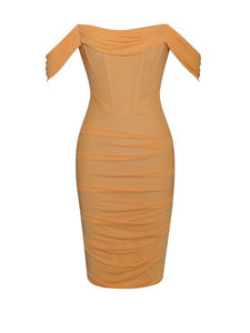 Weslee Orange Off Shoulder Mesh Corset Dress