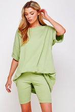 Foam Green Knit Oversize Tee Shirt An Shorts Casual Biker Set