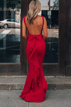 Red Bow Knot Ruffled Backless Sleeveless Gown