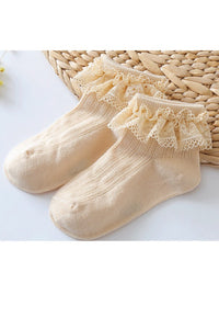 Beige Girls Mesh Lace Socks