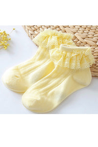 Yellow Girls Mesh Lace Socks