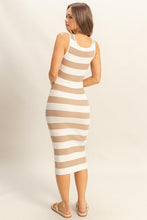 Taupe Striped Color Bodycon Maxi Dress