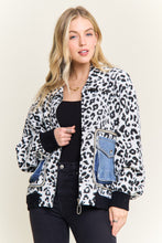 White Print Jacket With Denim Pockets